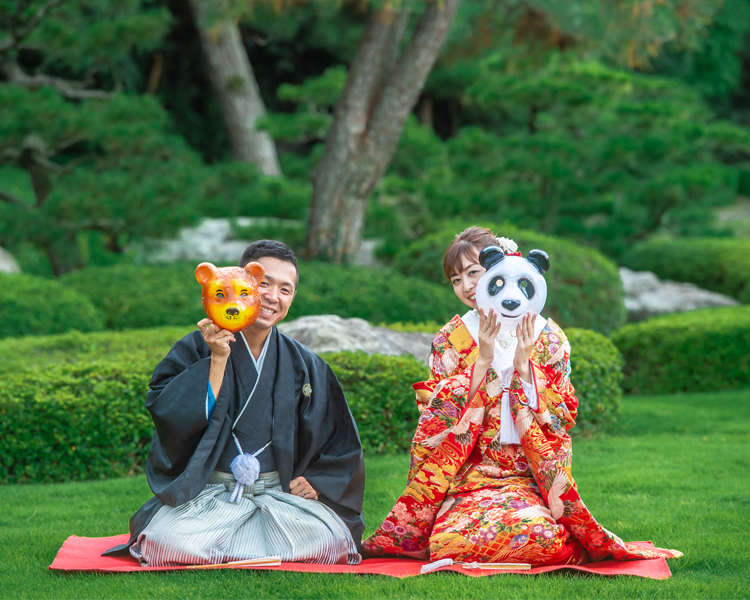 福岡でおすすめの前撮りスポット【日本庭園】で、色打掛の撮影を行いました！
